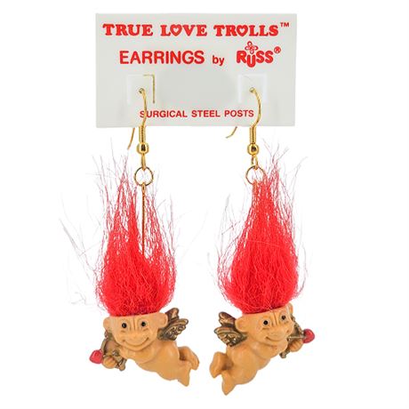 Vtg 80s RUSS "True Love Trolls" Earrings on Original Card