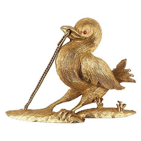 Vintage LISNER Gold Tone Early Bird w/ Worm Brooch