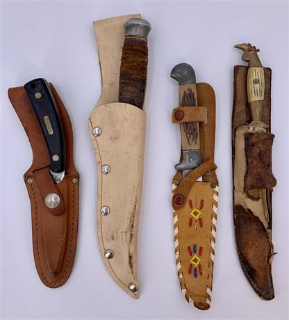 4 Vintage Hunting Knives : Pal, Schrade, Mexico