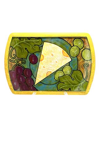 Vtg "Joie de Vivre" Resin Cheese Board w/Glass Top