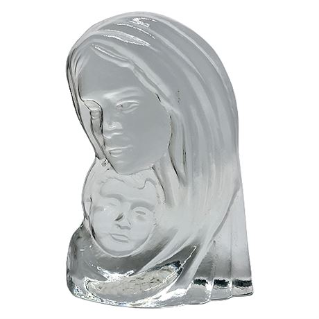 Vintage Viking Glass UV Reactive Madonna & Child Clear Art Glass