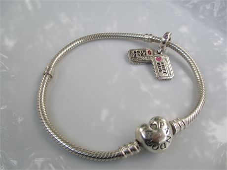 PANDORA Moments Heart Clasp 925 Sterling Silver Bracelet w/ Love Coupon Charm