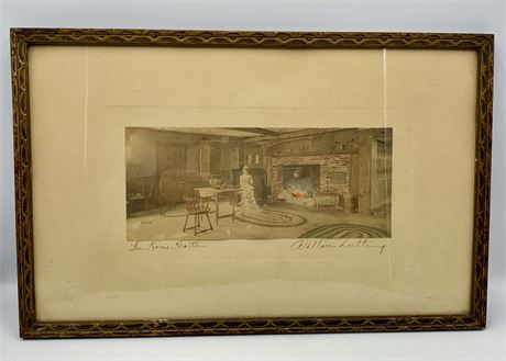 Antique 1915 Wallace Nutting Tinted Photography Colonial Art,The Home Hearth