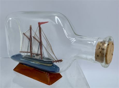Vintage 5 1/4” Nautical Sailing Ship in a Bottle