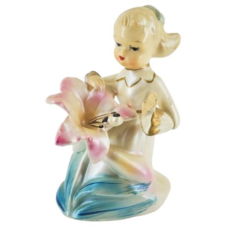 Vintage Napco "May Lily" Pearlescent Girl w/ Flower Figurine