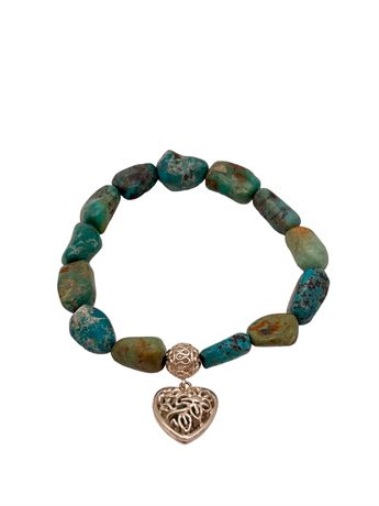Raw Turquoise Bracelet with Sterling Silver Heart