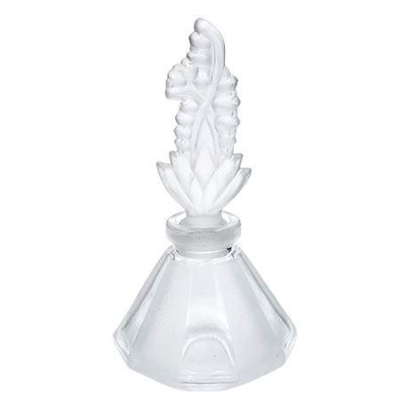 Vintage Art Deco Frosted Glass Lily of the Valley Perfume Bottle & Stopper