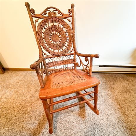 Antique Ornate Rattan Rocking Chair