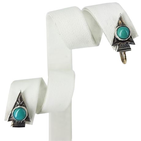 Vintage Sterling Silver Turquoise Arrowhead Screwback Earrings