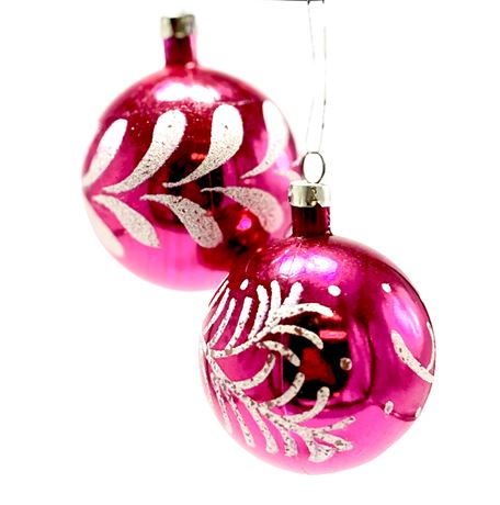 1950's Poland Mercury Hot Pink w/Mica Glass Christmas Ornaments - 2