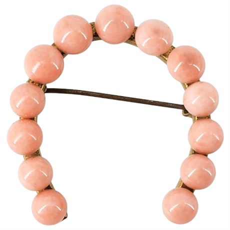 Vintage Victorian Pale Coral Colored Bead Horseshoe Brooch