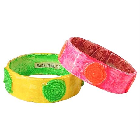 Pair Vintage Mexican Paper Mache Bangle Bracelets