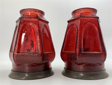 Pair Pebbled Ruby Glass Catholic Prayer Vigil Altar Oil Lamps