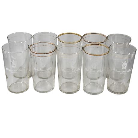 Federal Glass Canadian Club 8 Oz. 22KT. Gold Rimmed Highball Glasses - Set of 10