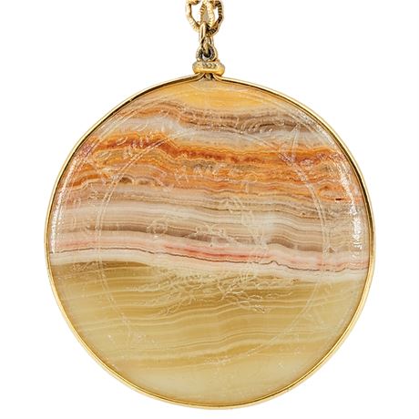 Vintage Carved Onyx Cancer Zodiac Pendant on Accessocraft Chain