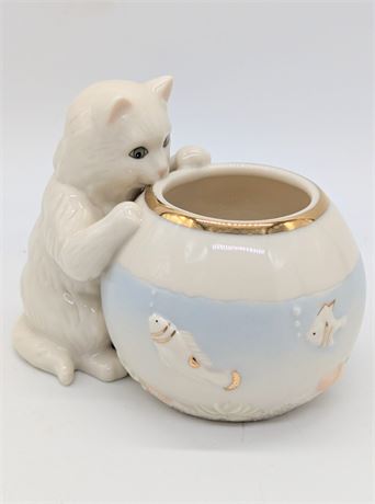 Lenox Curious Kitty Tealight Cat w/Fishbowl
