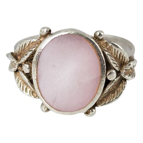 Vintage Signed P.D. Sterling Silver Mother of Pearl Ring, Sz 6.75