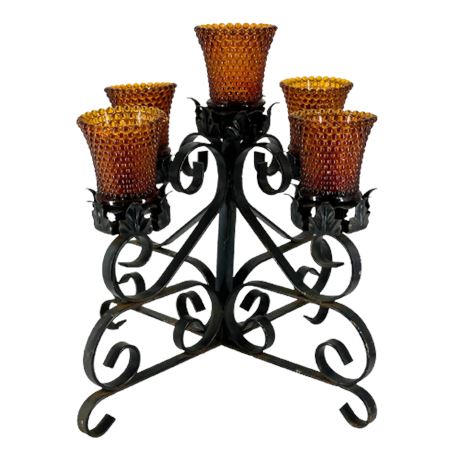 1970's Wrought Iron Spanish Revival Style Candle Stand