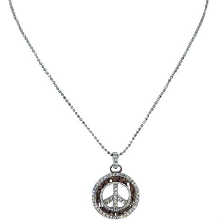 Lia Sophia Silver Tone Rhinestone Peace Sign Necklace
