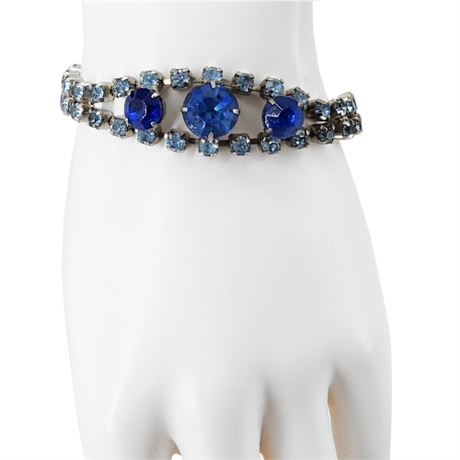 Vintage Prong Set Blue Rhinestone Bracelet