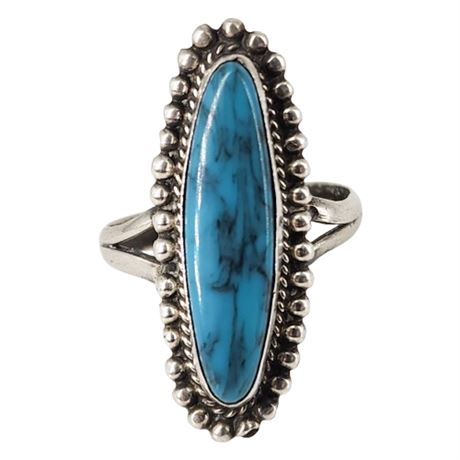 Vintage Mexico Sterling Silver Faux Turquoise Ring, Sz 7.5