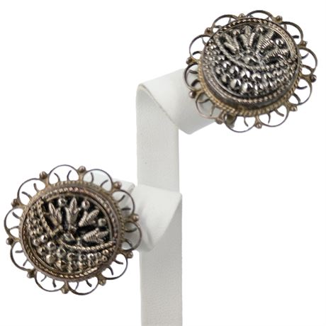 Mexican Alpaca Clip-On Vintage Earrings