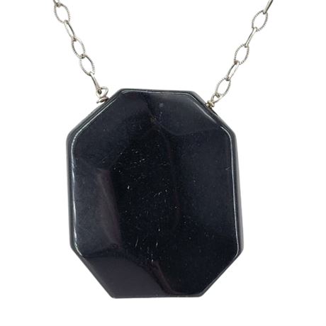 Artisan Made Sterling Silver Black Onyx Pendant Necklace, Flawed