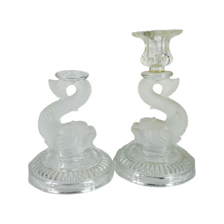 Pair of KOI Fish Satin Frosted Candlesticks