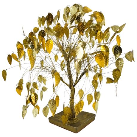Vintage Gold Leaf Sequin Good Luck Tree Sculpture