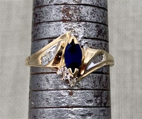 10k Y Gold, Sapphire & Diamond Baguette Ring