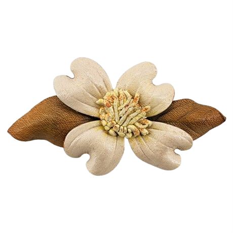 Vintage Artisan Made Leather Dogwood Blossom Brooch