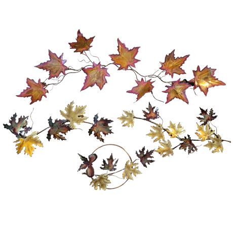 Vintage Handcrafted Metal Branch Maple Leaves Wall Art - Lot of 4