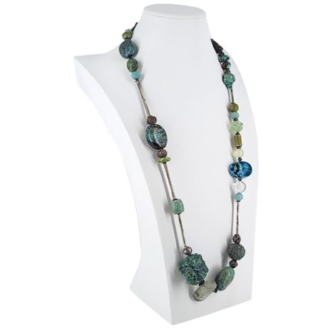Artisan Made Chunky Sterling Silver, Hubei Turquoise, & Gemstone Bead Necklace