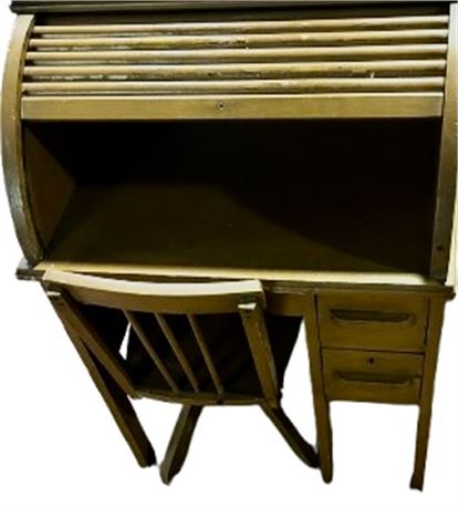 Vintage kids roll top desk and chair