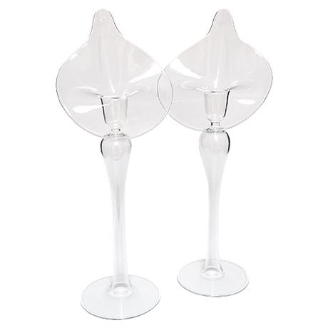 Pair Jack-in-the-Pulpit Blown Glass Taper Candle Holders
