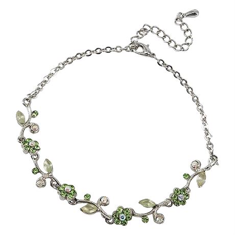 Dainty Modern Silver Tone Rhinestone Flowers Ankle Bracelet