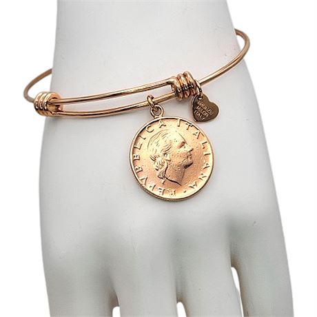 Milor Italy Bronze Rose Gold Coin Bangle Bracelet