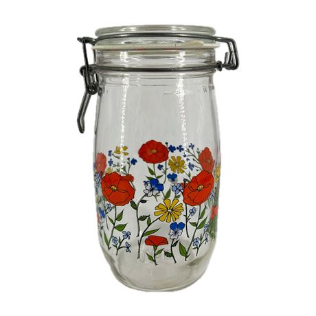 Vintage Arc France Floral Glass Canister