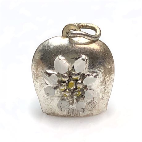 Vintage 800 Silver Enamel Edelweiss Flower Cow Bell Charm
