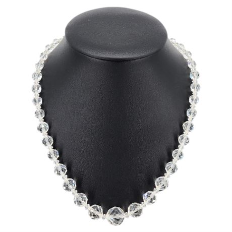 Vintage Graduated Faceted Crystal Bead Necklace w/ Sterling Clasp