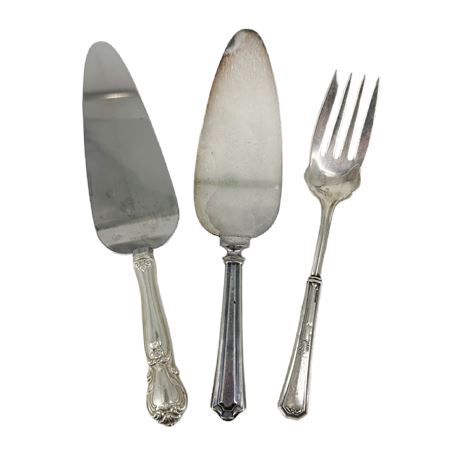 Lot of Vintage Sterling Handle Cake Servers & Serving Fork