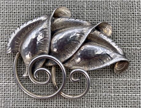 Mid Century Jewelart Sterling Silver Leaf Brooch