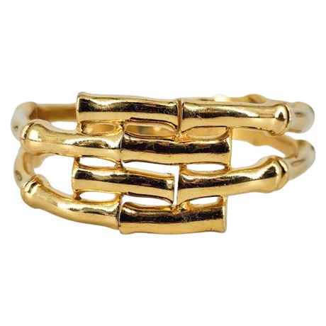 Signed Vintage CROWN TRIFARI Gold Tone Bamboo Clamper Bangle Bracelet