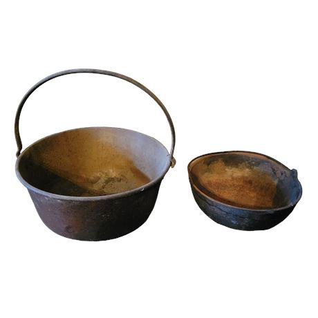 Antique Cast Iron / Copper Kettle Pots - Lot of 2
