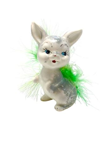 Vtg Enesco Ceramic Bunny Figurine w/Furry Tail