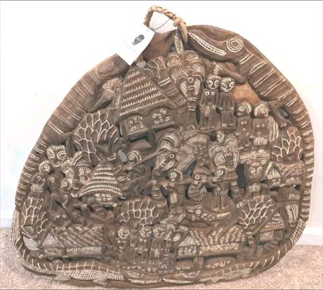 3 ft Orig. Papua New Guinea Story Board Kambot Village Life Wall Art.