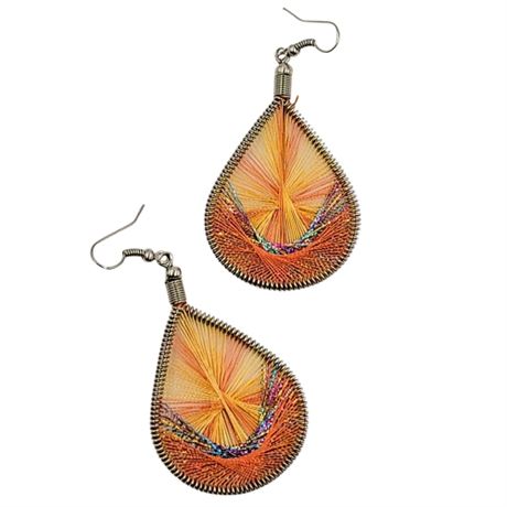 Rainbow Thread Teardrop Dangle Earrings