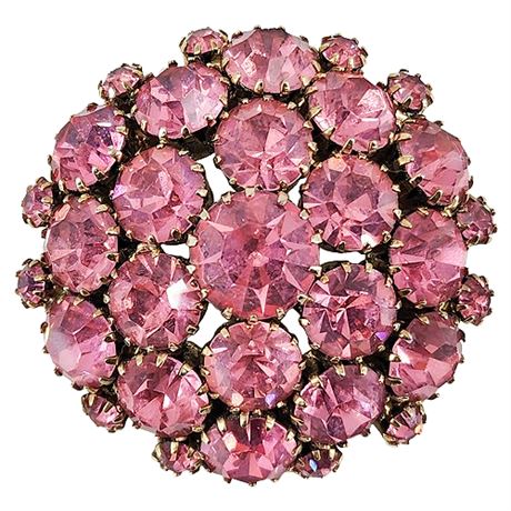 Vintage Domed Pink Rhinestone Brooch