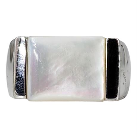 Signed PAJ Sterling Silver Mother of Pearl Ring, Sz 8