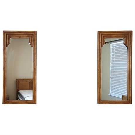 Pair Vintage Lea Faux Bamboo Oak Wall Mirrors